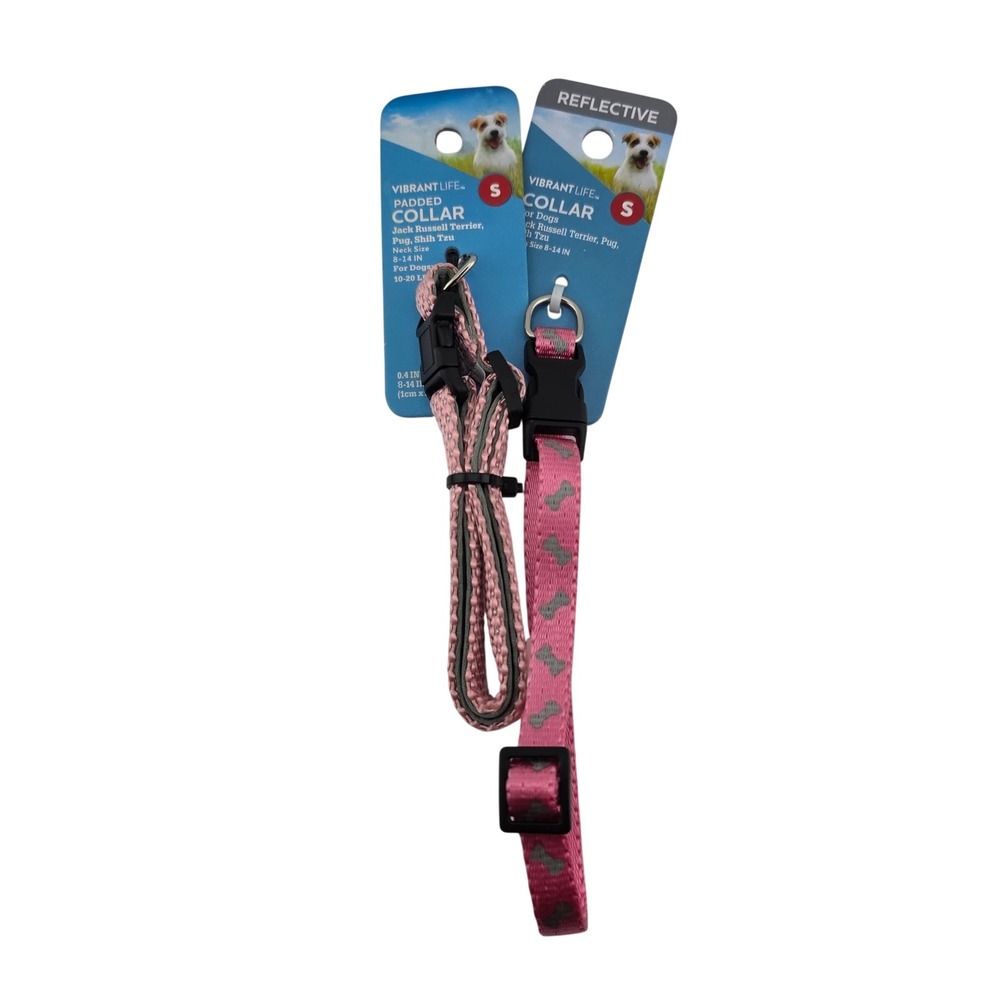 Vibrant Life Dog Collar‎ Bundle Padded Reflective Pink Styles Size S